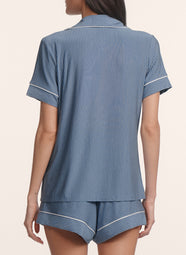 Gisele Printed Duo Stripe Slate Blue Relaxed PJ Short Set