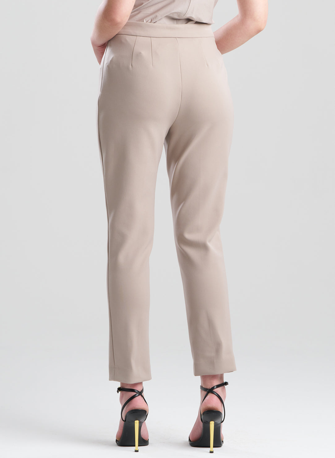 Techno Crepe Taupe Side Zip Ankle Pants