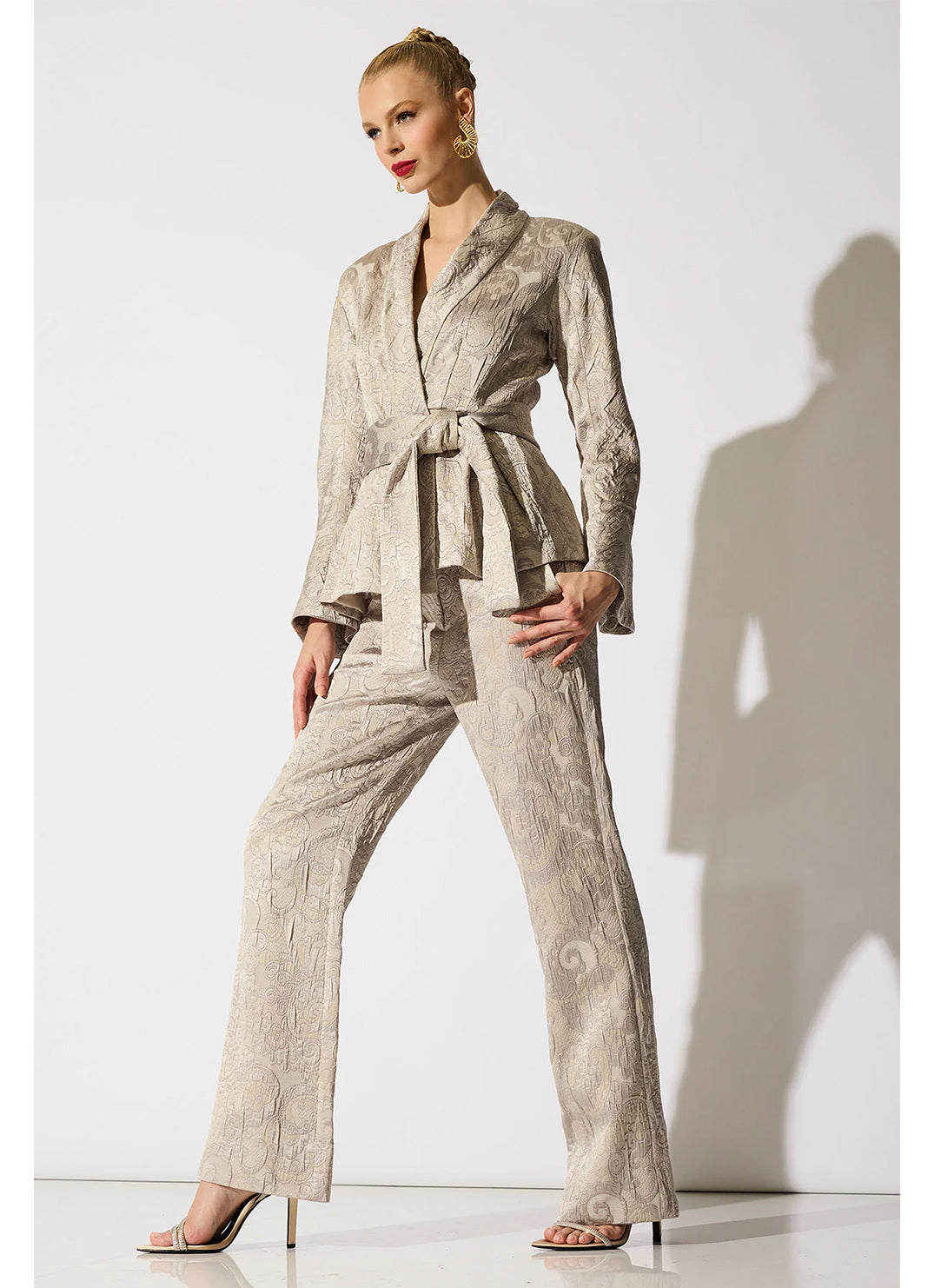 Metallic Swirl Jacquard Pearl Kimono Jacket