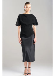 Stretch Crepe Black Asymmetric Draped Top