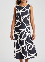 Spiral Cotton Taffeta Black/White Asymmetric Seam Dress