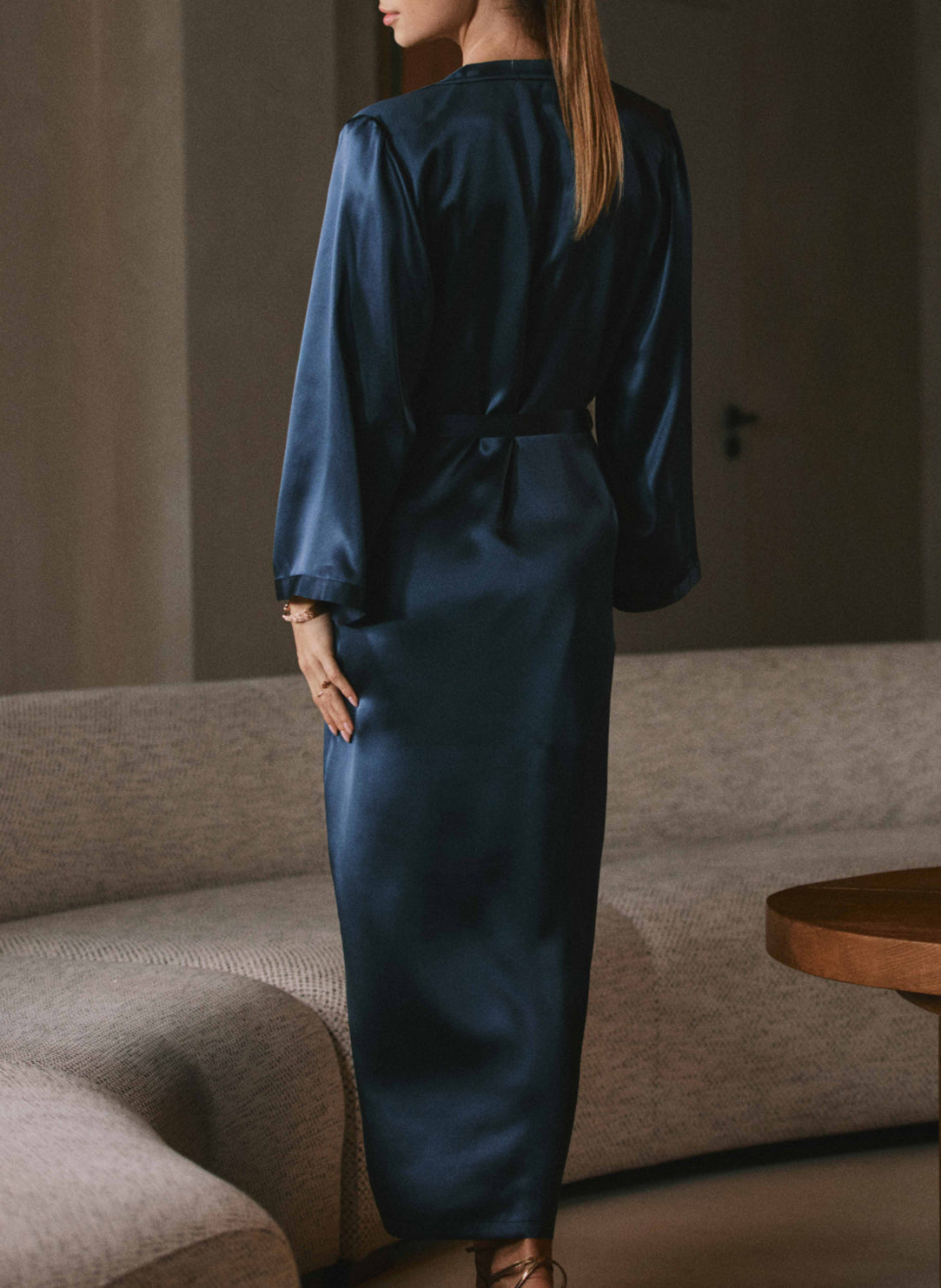 Dahlia Satin Nuit Solid Long Robe