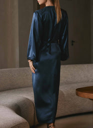 Dahlia Satin Nuit Solid Long Robe