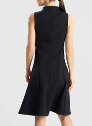 Techno Crepe Black Fit n Flare Funnel Neck Dress