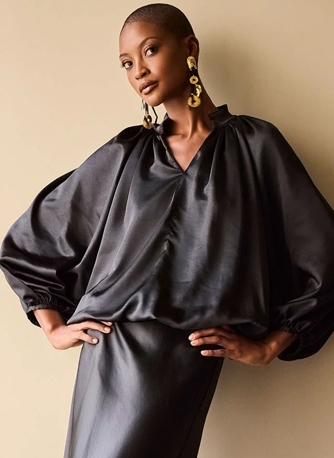 Luxe Satin Black Poet Blouse