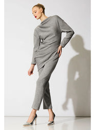 Double Knit Heather Grey Long Sleeve Draped Top