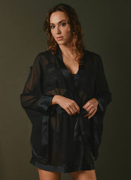Daniella Mousseline Noir Short Silk Chiffon Robe