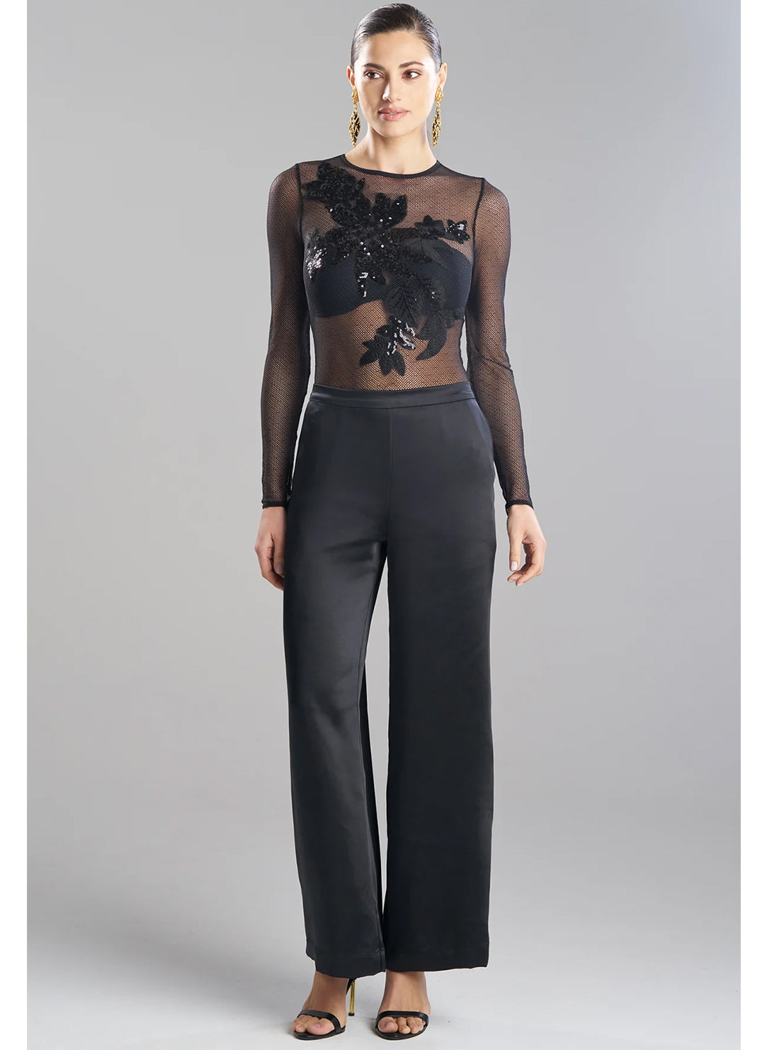 Luxe Satin Black Wide Leg Pull on Pants
