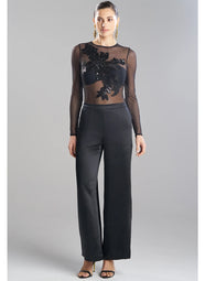 Luxe Satin Black Wide Leg Pull on Pants