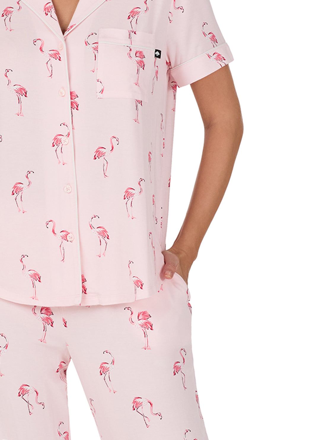 Flamingo Cove Pink Short Sleeved Cropped Pajama Set