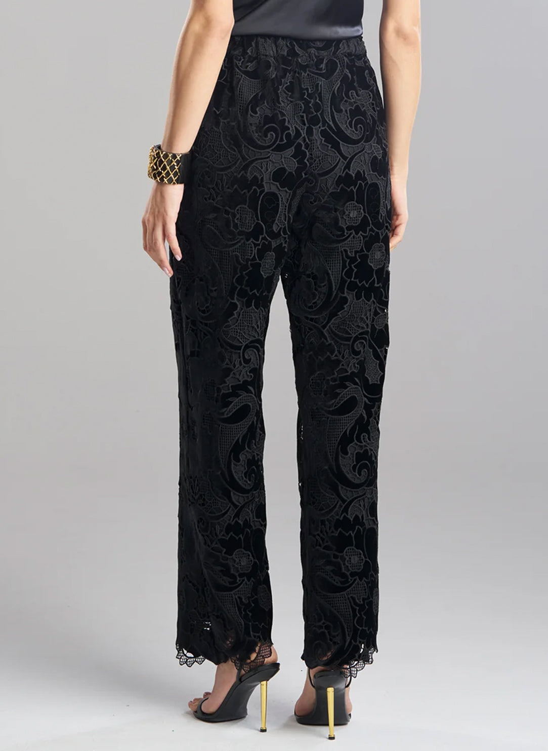 Shirin Velvet Lace Black Pull on Straight Leg Pant