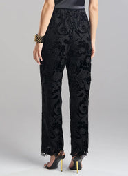 Shirin Velvet Lace Black Pull on Straight Leg Pant