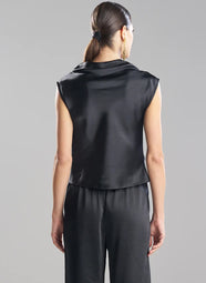 Luxe Satin Black Drape Neck Top
