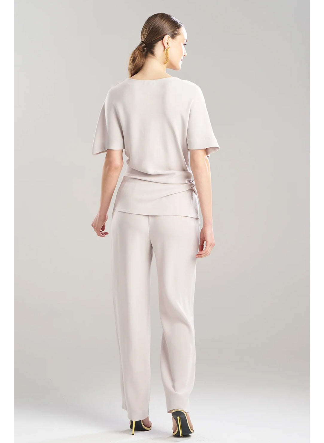 Stretch Crepe Pearl Asymmetric Draped Top