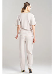 Stretch Crepe Pearl Asymmetric Draped Top