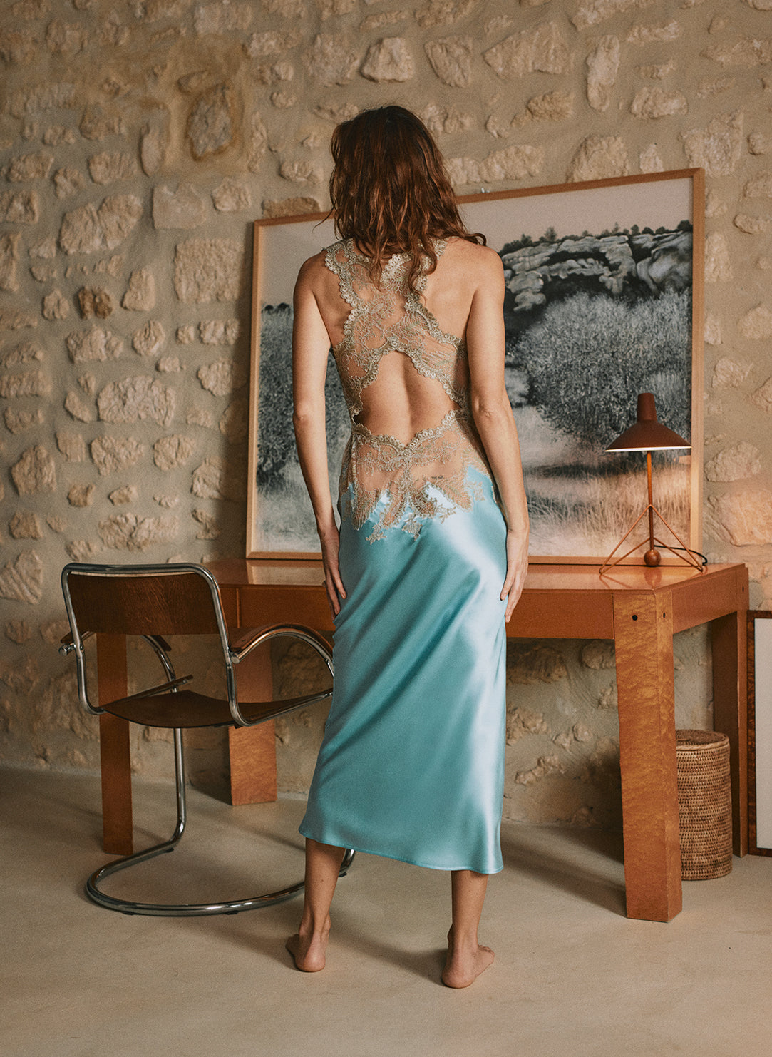 Daniella Satin Glacier/Kaki Gown