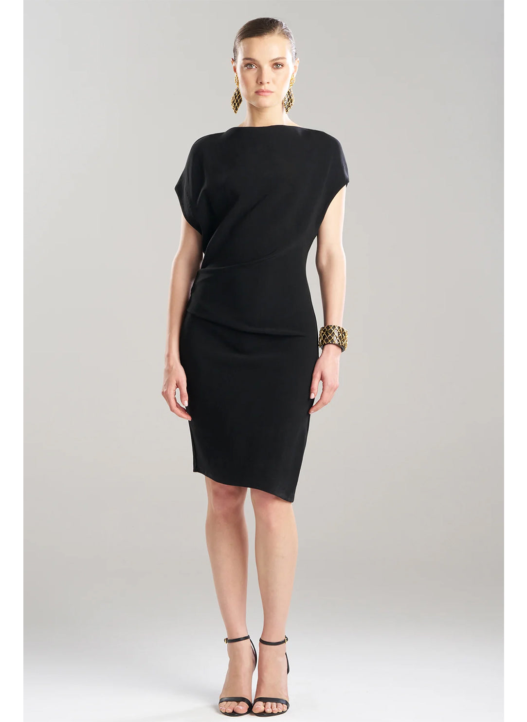 Stretch Crepe Black Asymmetric Draped Dress