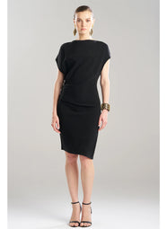 Stretch Crepe Black Asymmetric Draped Dress