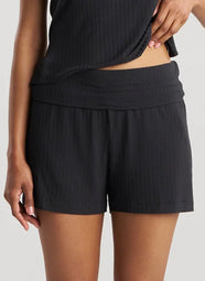 Skye Rib Black Pajama Shorts