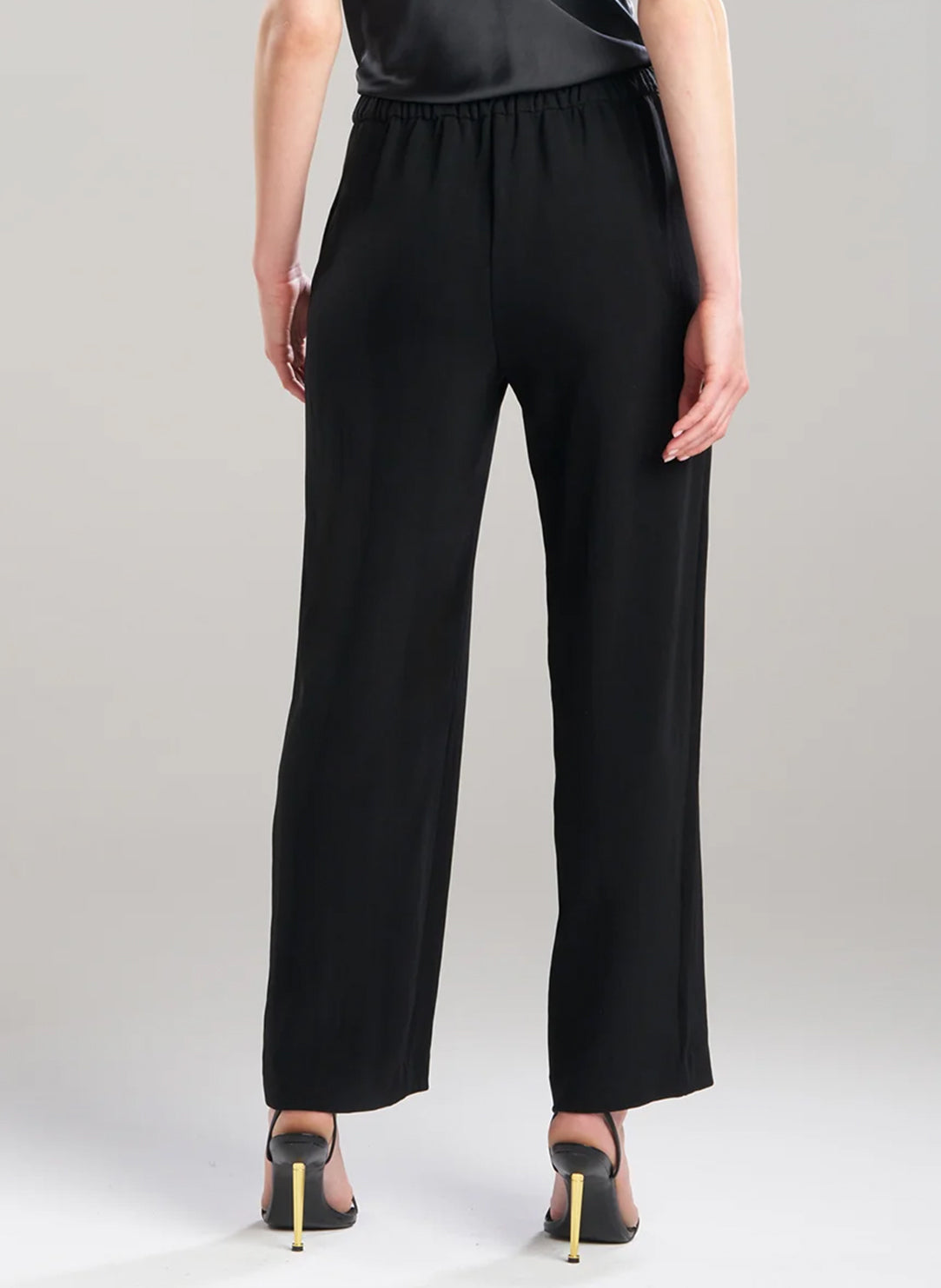 Stretch Crepe Black Pull on Straight Leg Pant