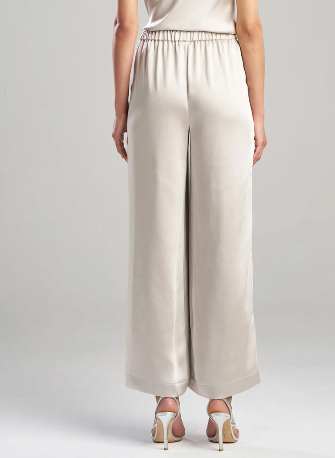 Luxe Satin Pearl Wide Leg Pull on Pants