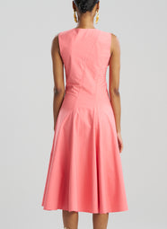 Tech Cotton Taffeta Flamingo Asymmetrical Seam Dress