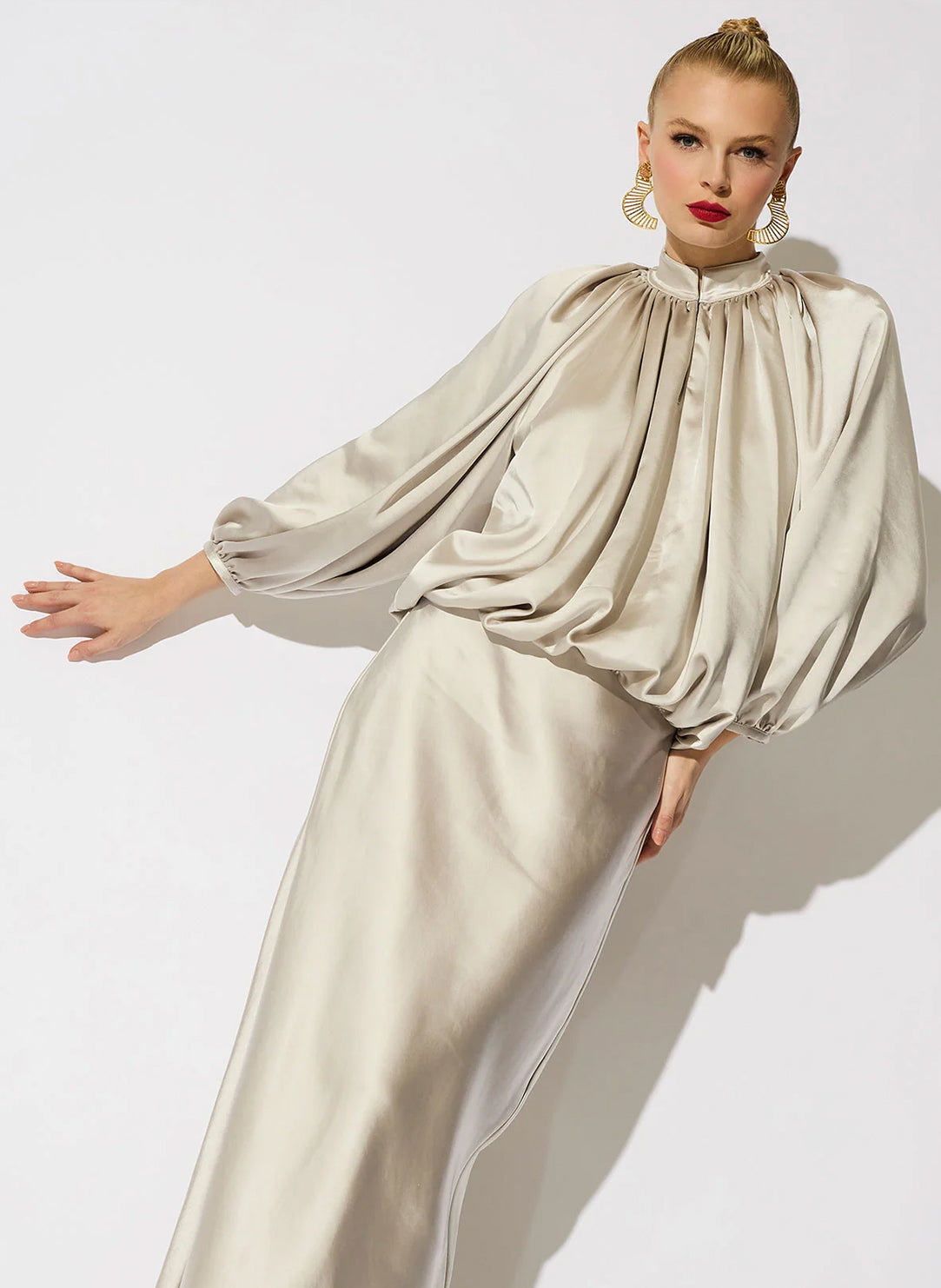 Luxe Satin Pearl Poet Blouse
