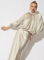 Luxe Satin Pearl Poet Blouse