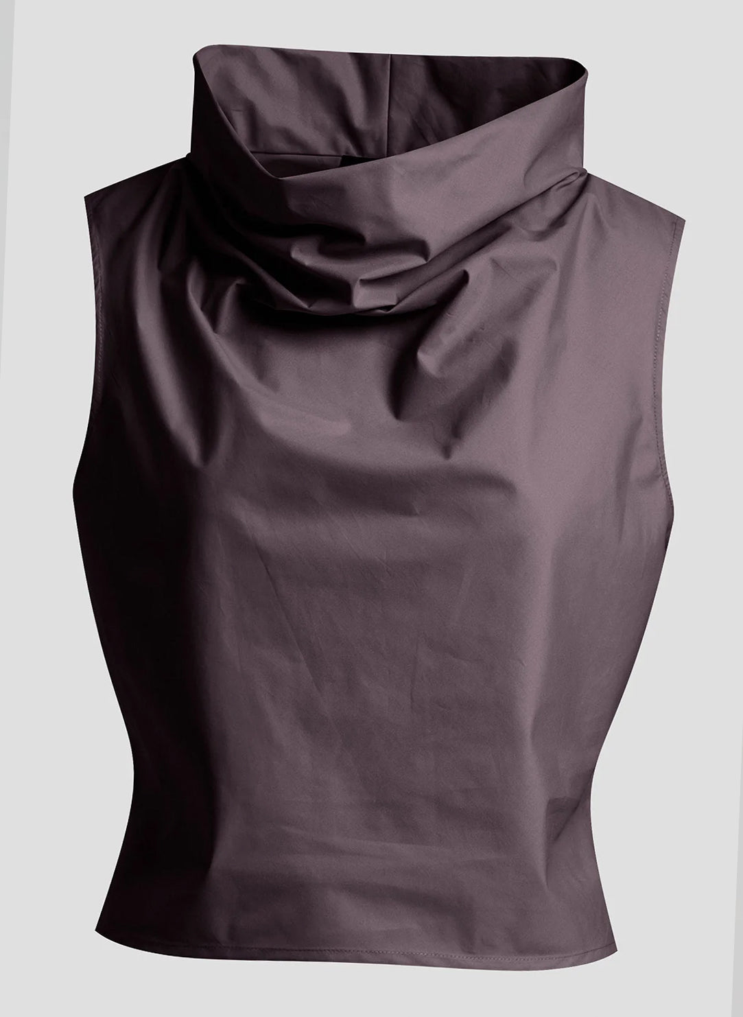 Techno Poplin Dark Brown Funnel Neck Top