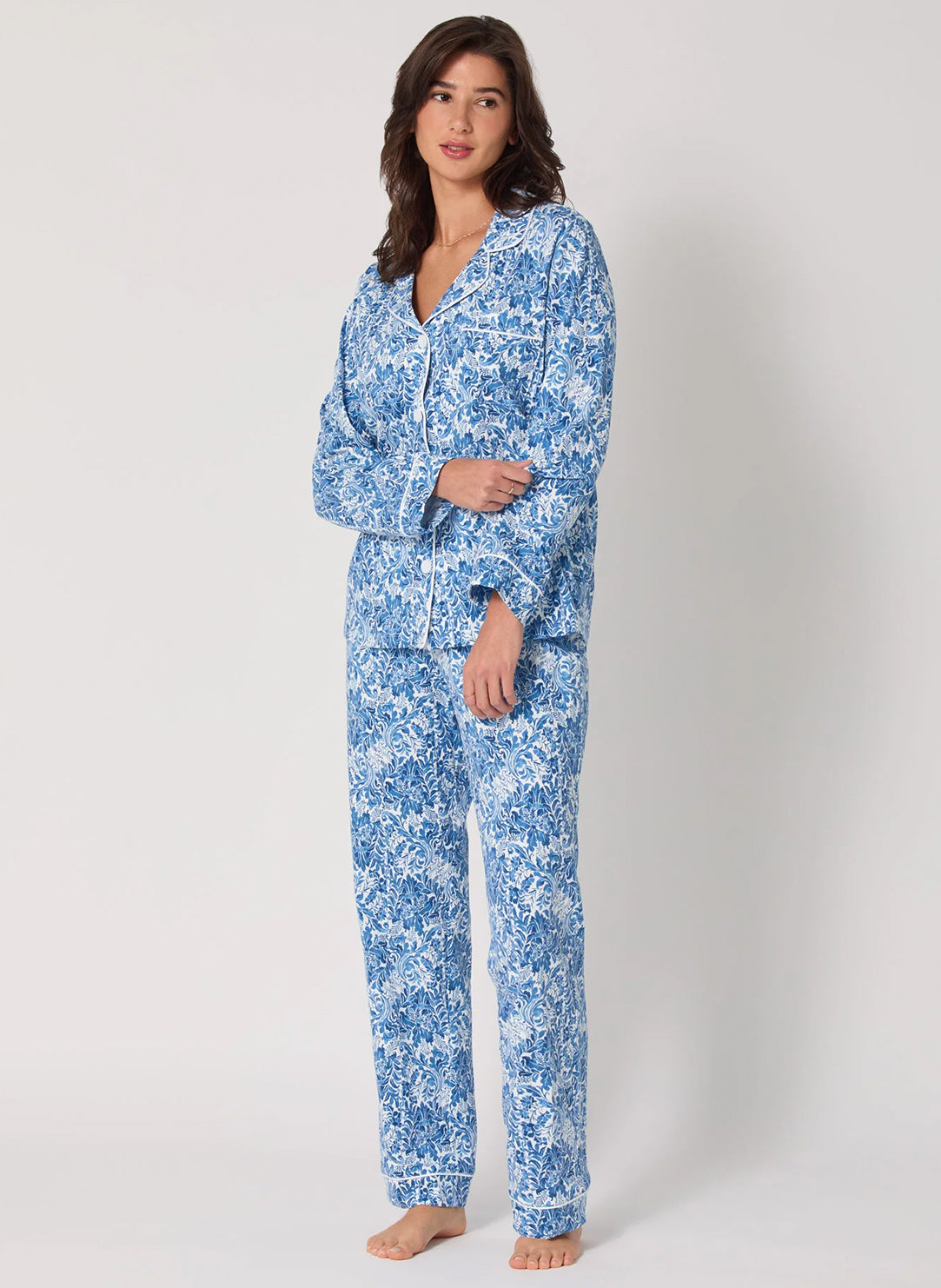 Dreamy Damask Blue Long Pajama Set