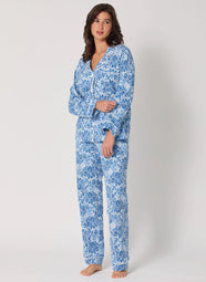 Dreamy Damask Blue Long Pajama Set