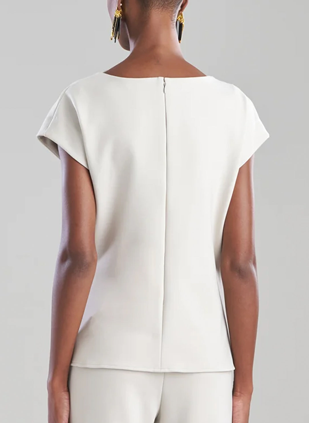 Techno Crepe Pearl Drape Neck Fitted Cap Sleeve Top