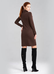 Layering Jersey Dark Chestnut Turtleneck Dress