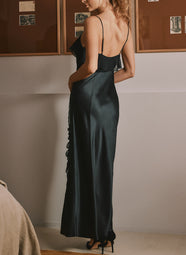 Daniella Mousseline Noir Gown with Rose Embellishment