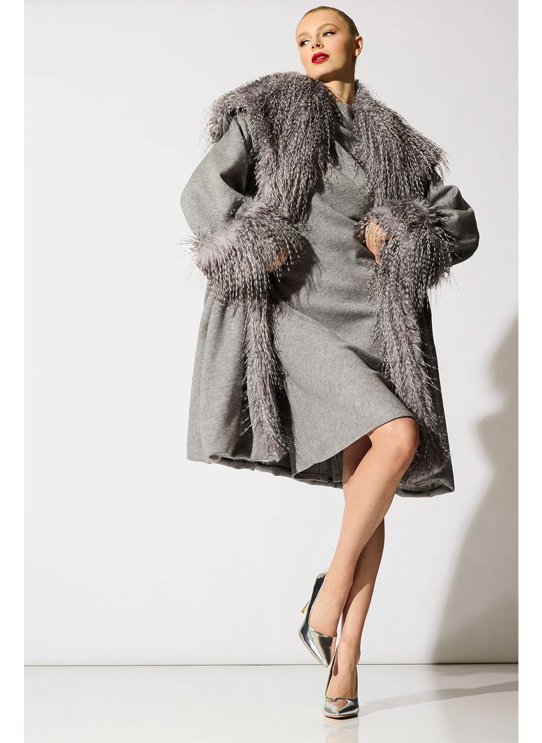 Double Knit Heather Grey Draped Neck Cap Sleeve Dress