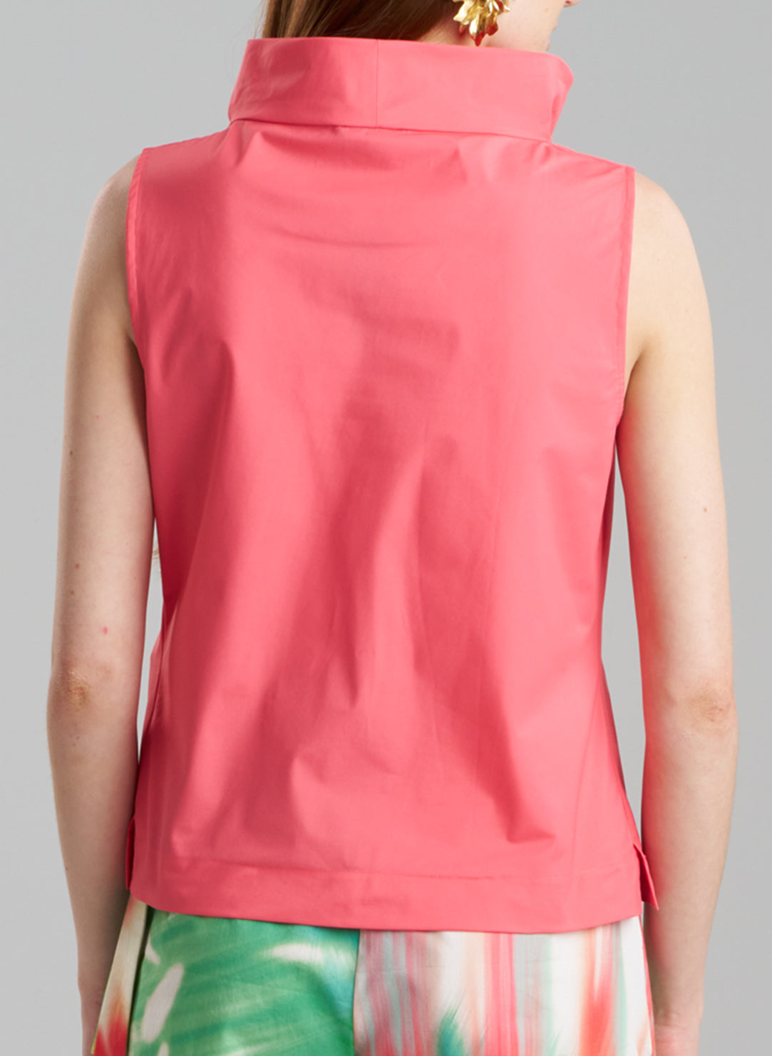 Techno Poplin Coral Funnel Neck Top