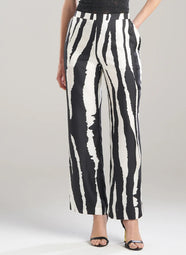 Zebra Silk Twill Black/White Pull on Straight Leg Pant