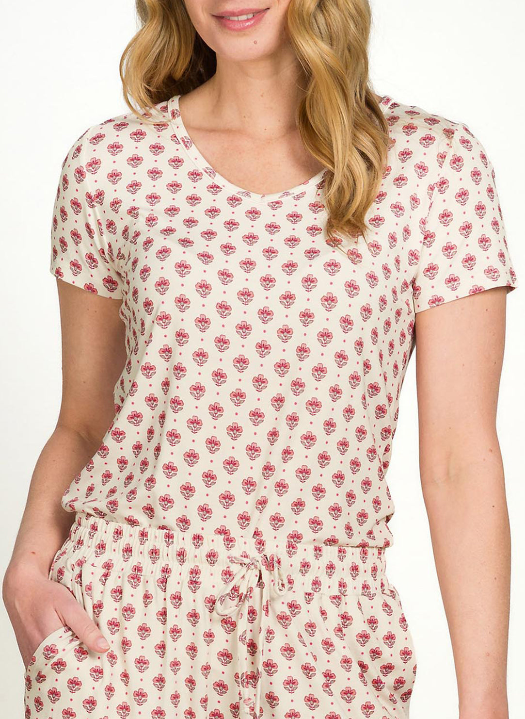 Jaipur Flower White Pink Toy Short Sleeve Top