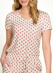 Jaipur Flower White Pink Toy Short Sleeve Top