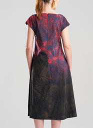 Niji Tie Dye Taffeta Red Trapeze Dress