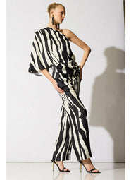 Zebra Silk Twill Black/White Pull on Straight Leg Pant