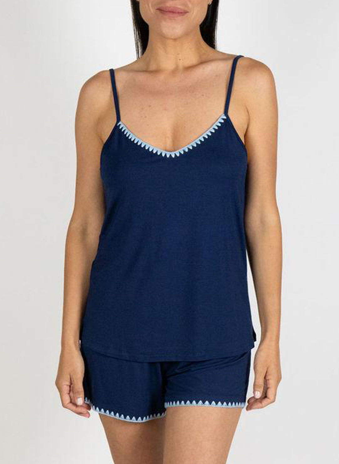 Cute Stitching Sailor Blue Cami Short Set