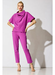 Techno Crepe Magenta Funnel Neck High Low Top