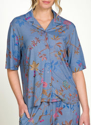 Bodhi Flower Blue Flora Short Sleeve Top