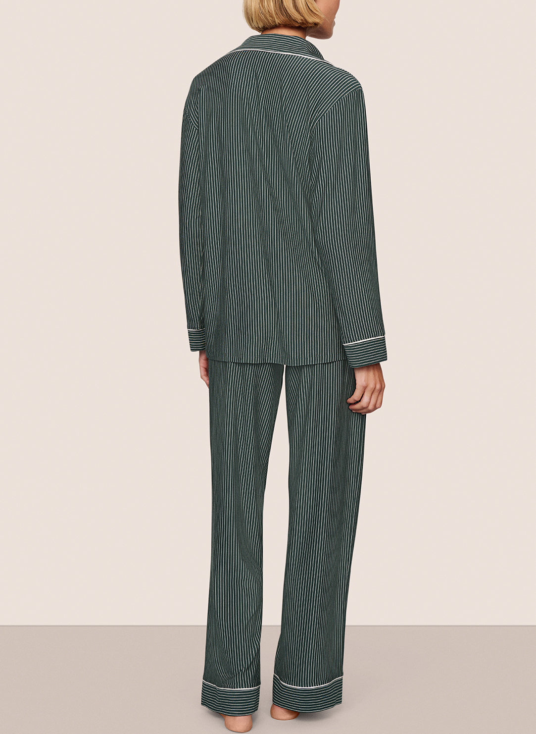 Gisele Printed Duo Stripe Pine/Ivory Pajama Set