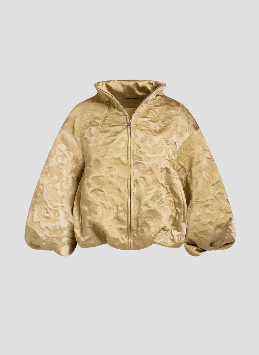 Luxe Satin Gold Embroidered Padded Bomber Jacket