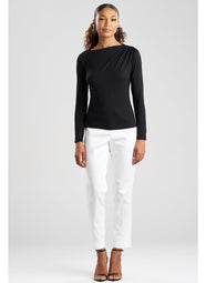 Feather Lightweight Knit Black Ruched Long Sleeve Top