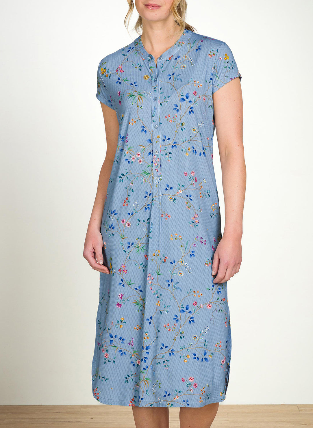 Delhi Dreams Blue Dalia Short Sleeve Night Dress