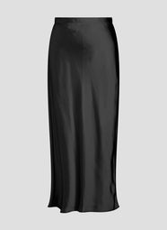 Luxe Satin Black Pull on Midi Skirt