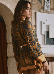 Dahlia Mousseline Dore Print Burnout Short Robe